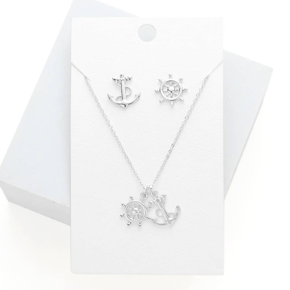 Metal Ship Wheel Anchor Pendant Necklace
