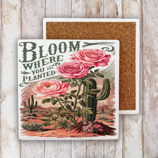Bloom Where Planted Western Spiritual Stone Coasters-Set of 4