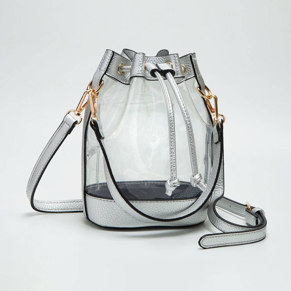 Solid Faux Leather Transparent Bucket Bag