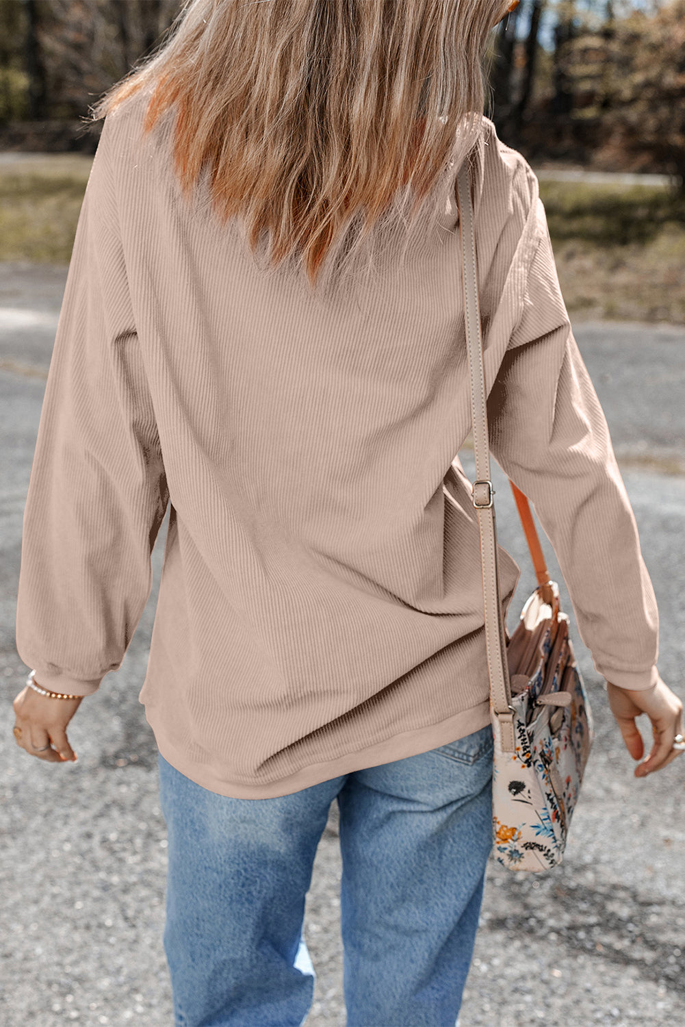 Apricot Football Game Day Embroidered Corduroy Sweatshirt