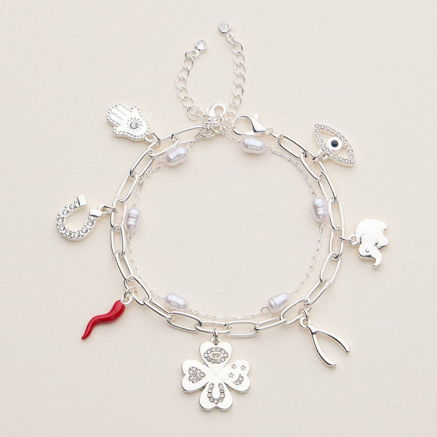Lucky Charm Bracelet with Pearl and Crystal Accents