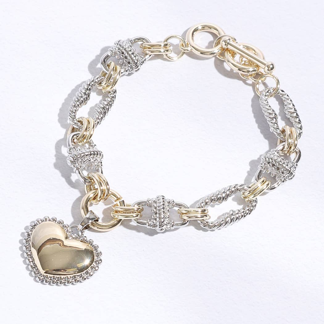 Puffy Heart Charm Twisted Links Bracelet