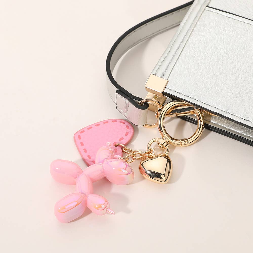 Faux Leather Metal Heart Balloon Dog Bag Charm / Keychain