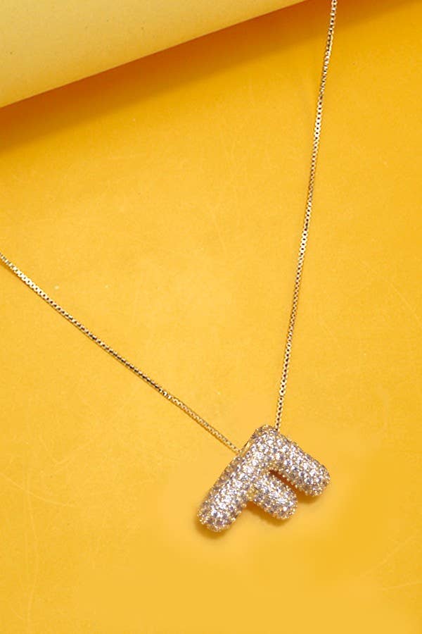 INITIAL PAVE RHINESTONE BUBBLE BALLOON NECKLACE | 80N751