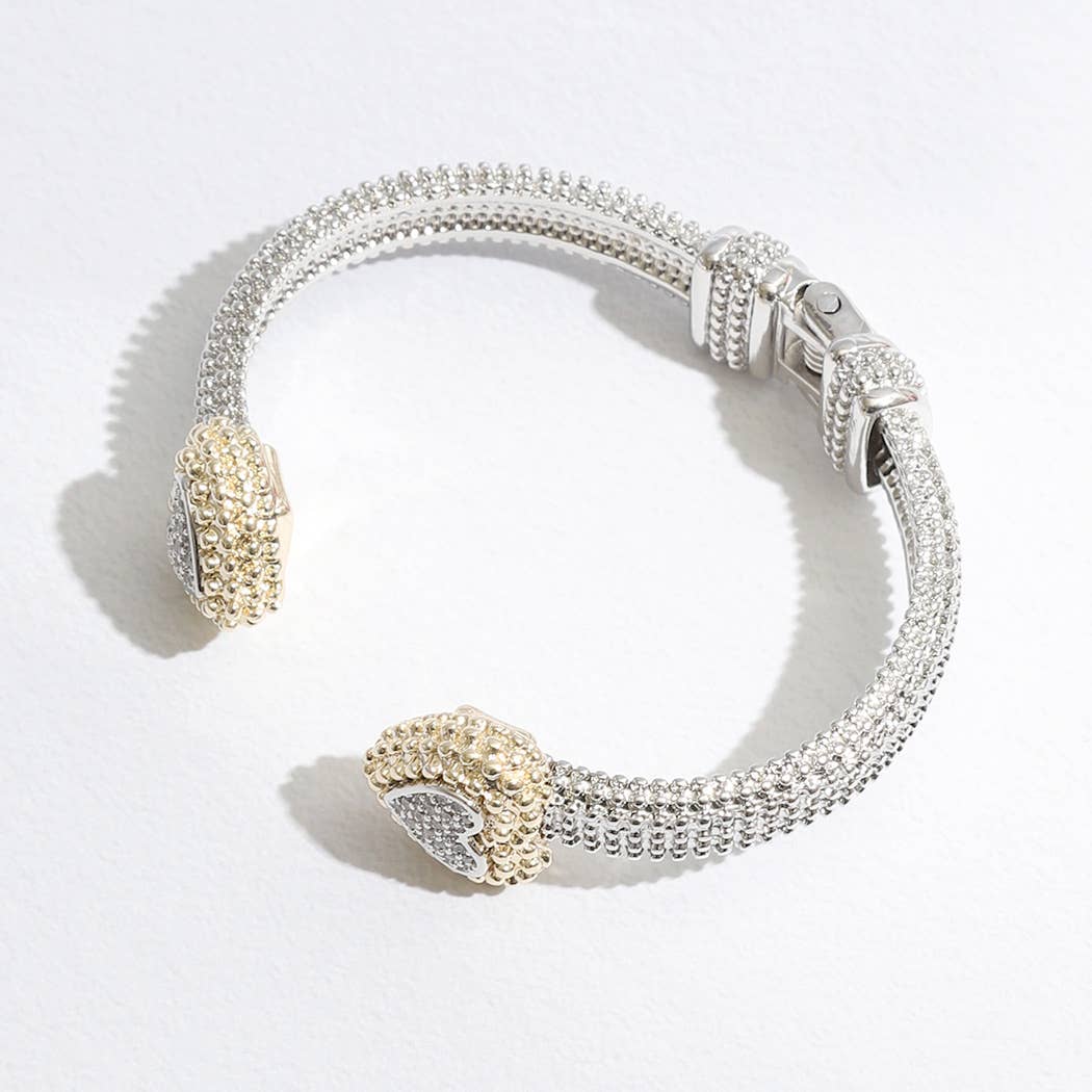 Textured Bangle Two Tone Heart Edge Bracelet