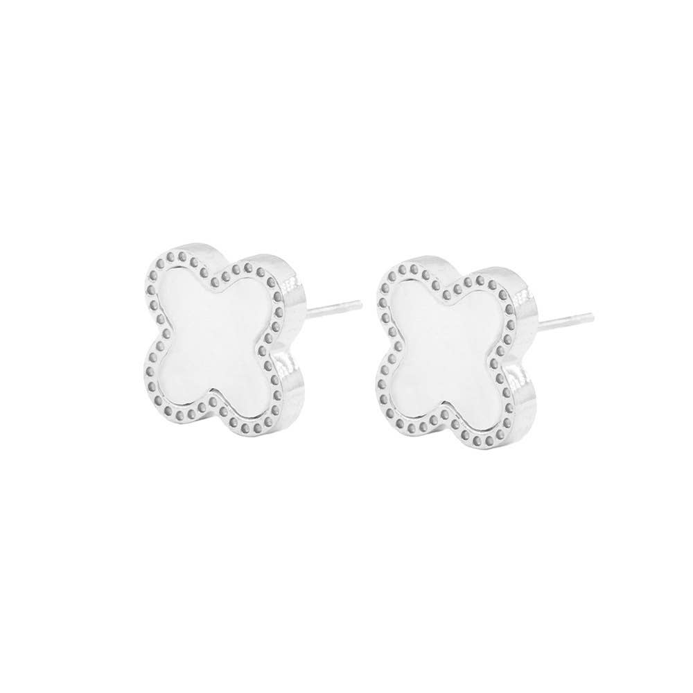 Stainless Steel Quatrefoil Stone Cluster Stud Earrings