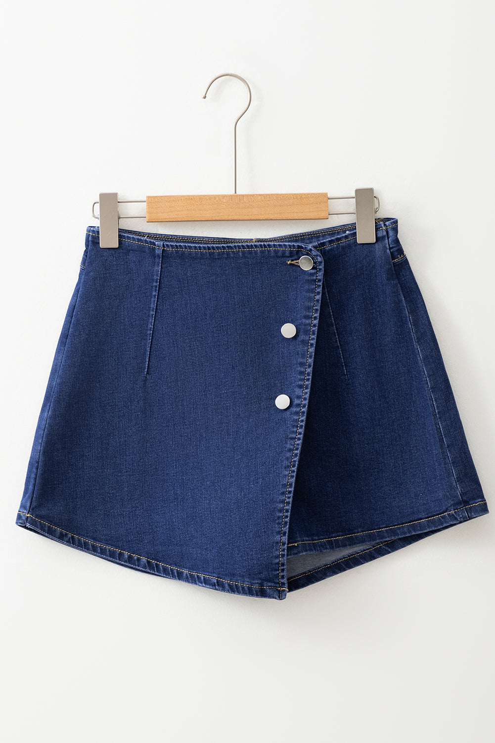 Blue Asymmetric Wrapped Buttoned High Waist Denim Shorts
