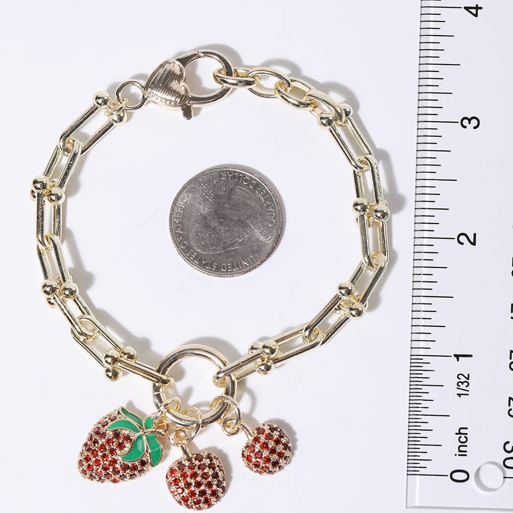 Gold Bracelet with CZ Strawberry Charms