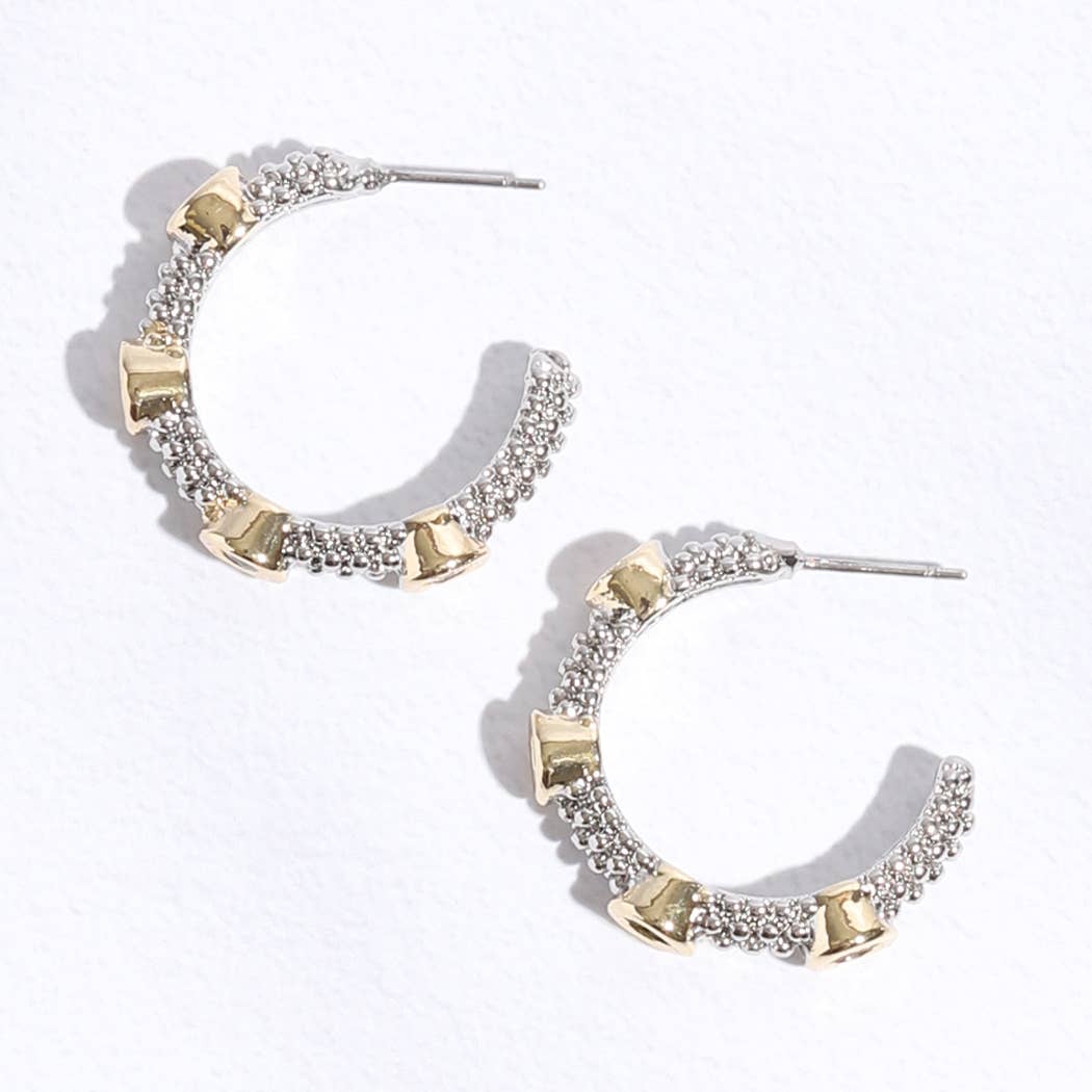 Stones Gold Pointed Silver Hoop Post Earring