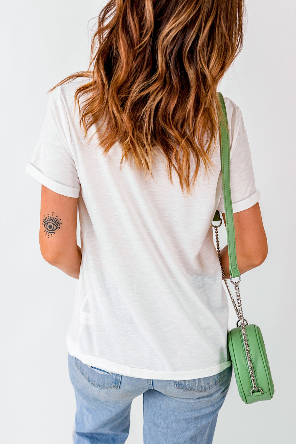 White Checkered Baseball Bowknot Graphic Crew T Shirt