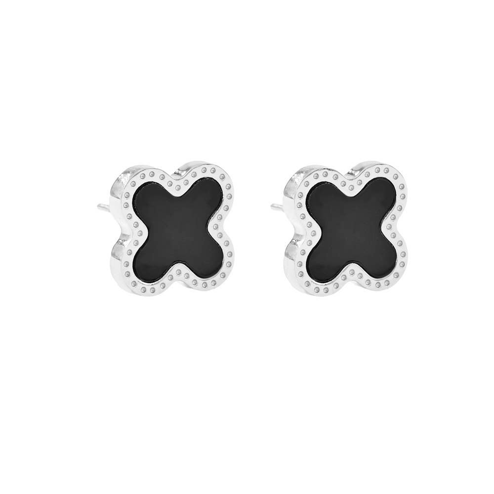 Stainless Steel Quatrefoil Stone Cluster Stud Earrings