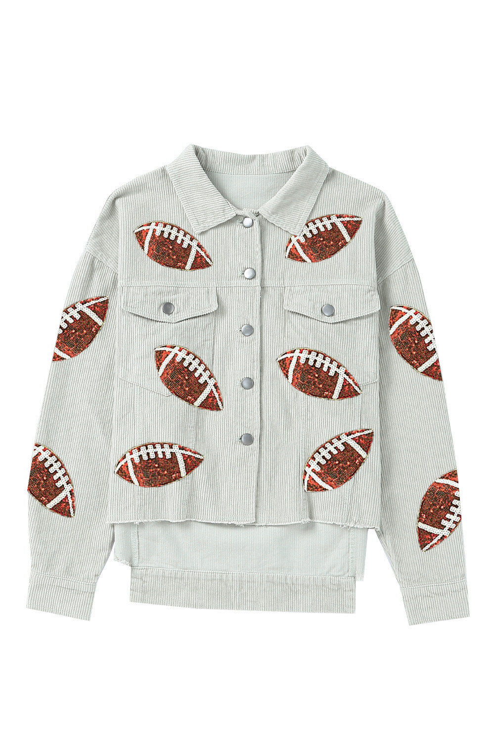 Grey Sequined Football Patch Ribbed Cotton Jacket