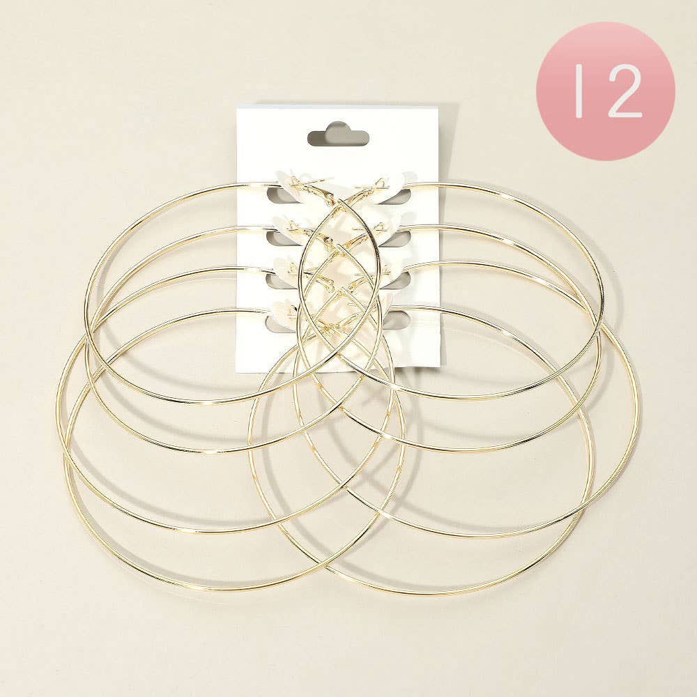 SET OF 4 - Large Thin Metal Hoop Earring Set