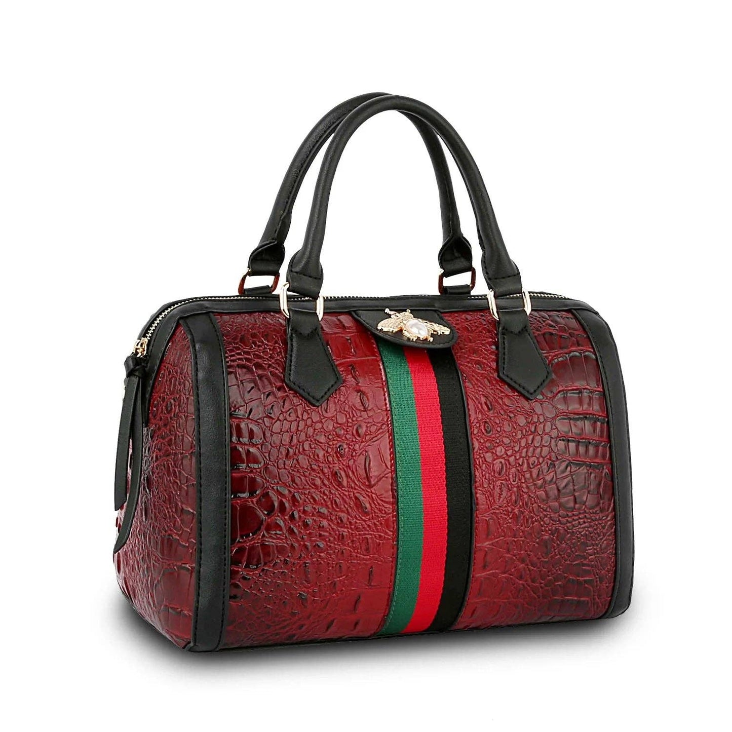Fashion Crocodile Satchel With Bee and Stripe