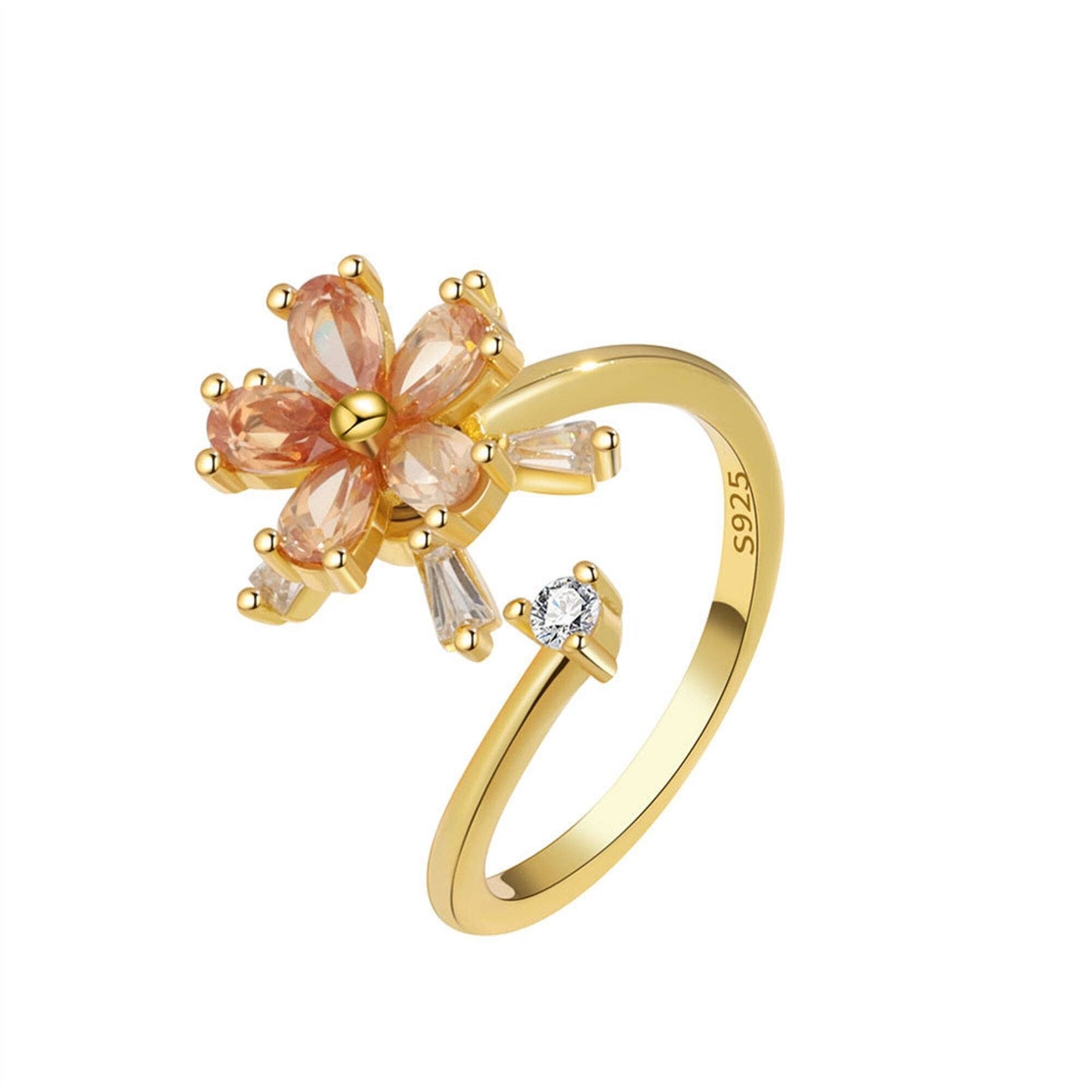 Orange Flower Anxiety Fidget Spinner Ring in Solid Copper