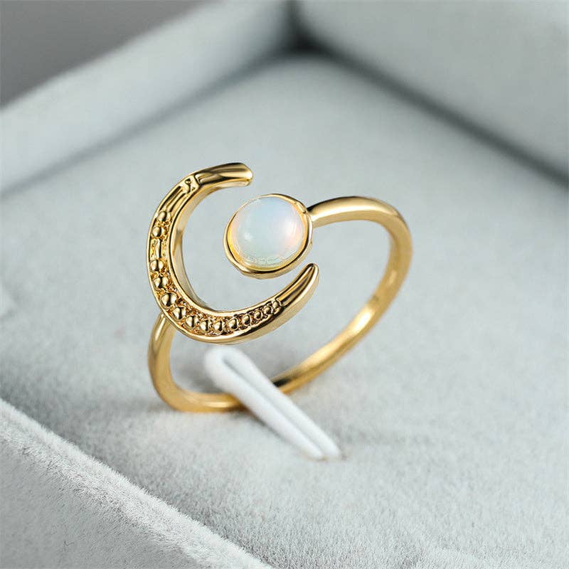 Dainty Moonstone Sun Moon Star Stacking Ring in Solid Copper