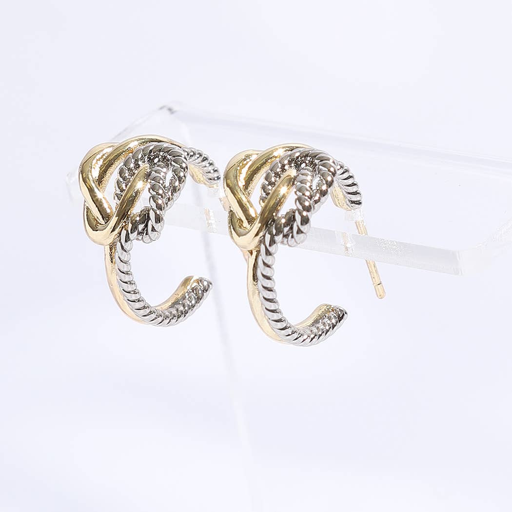 Two-Toned Chain Knotted Huggie Hoop Earrings