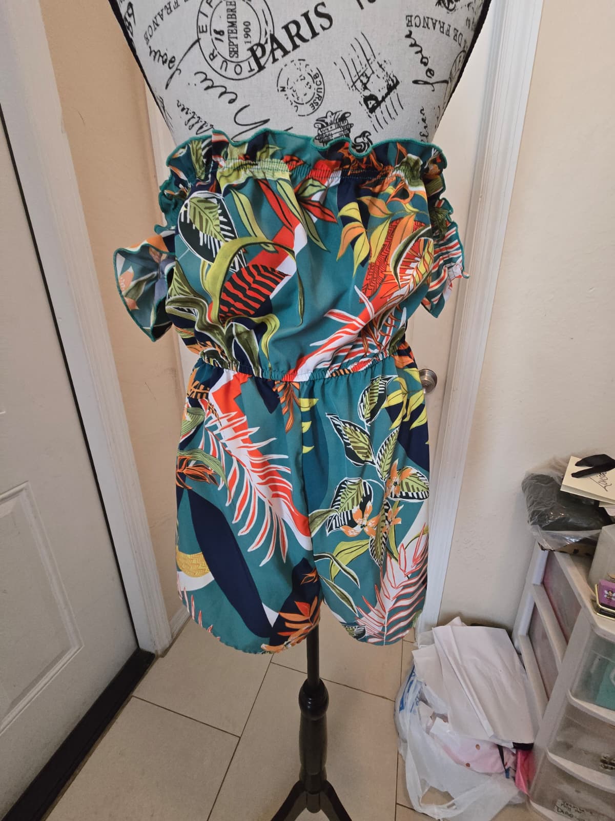 Tropical Off‑Shoulder Romper – Shein Curve OXL