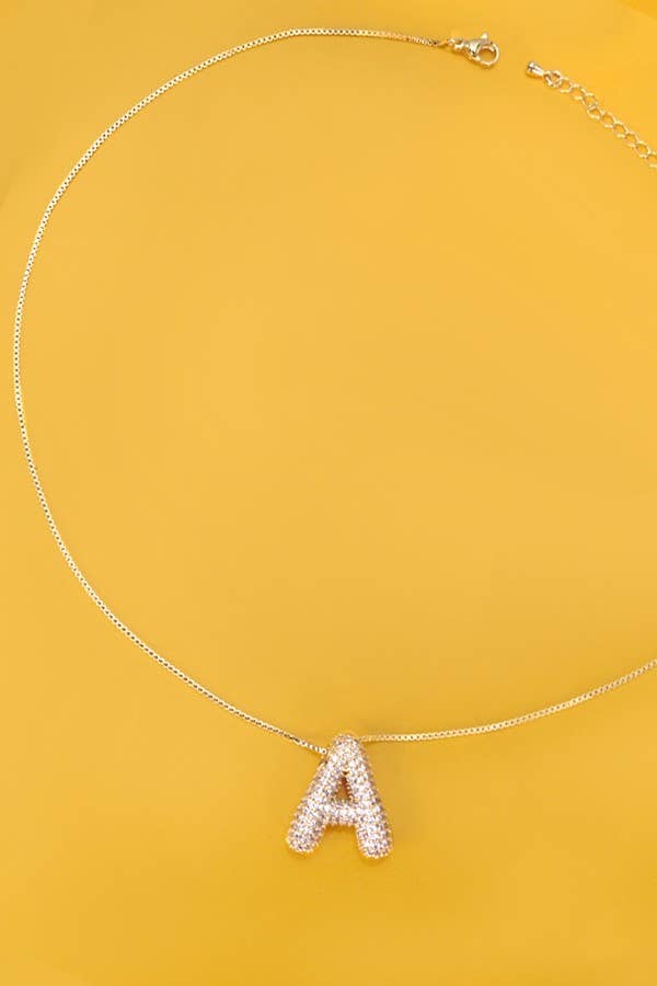 INITIAL PAVE RHINESTONE BUBBLE BALLOON NECKLACE | 80N751