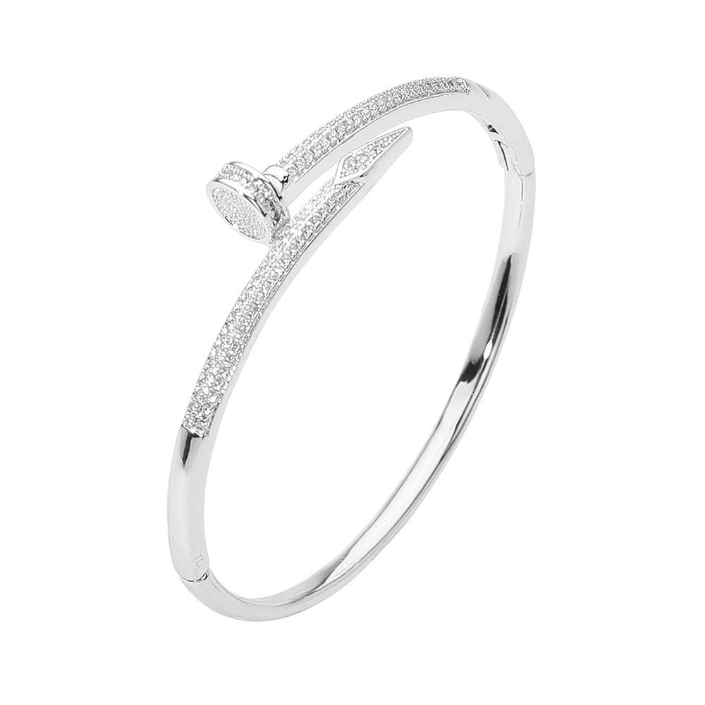 Stone Paved Nailhead Accent Hinged Bangle Bracelet