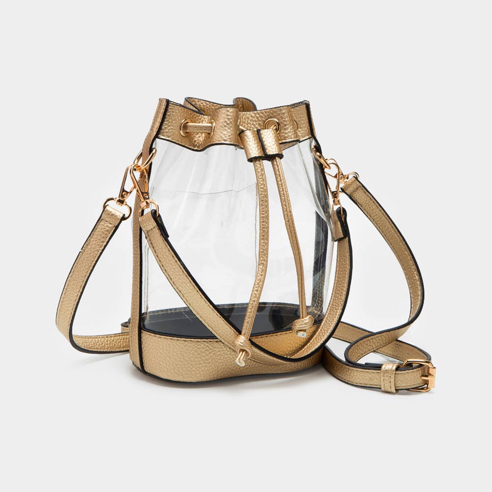 Solid Faux Leather Transparent Bucket Bag