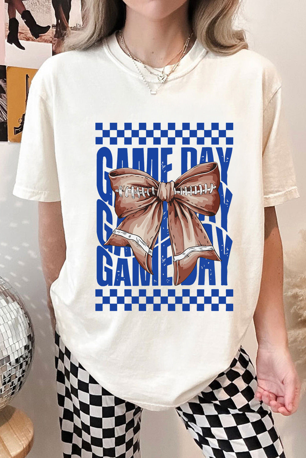 White Football Bowknot GAME DAY Graphic Tee
