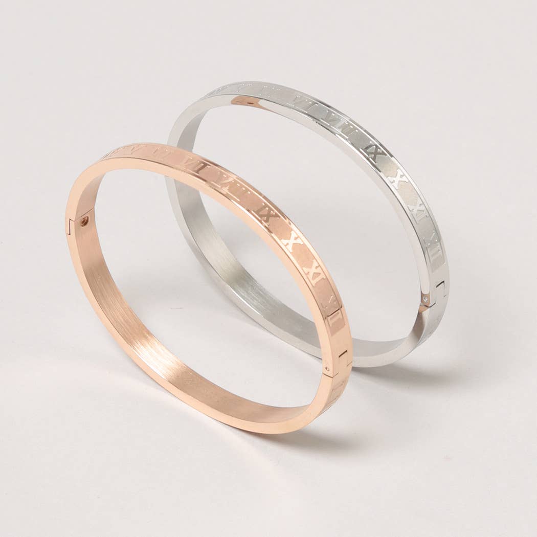 Roman Numeral Engraved Bangle Bracelet