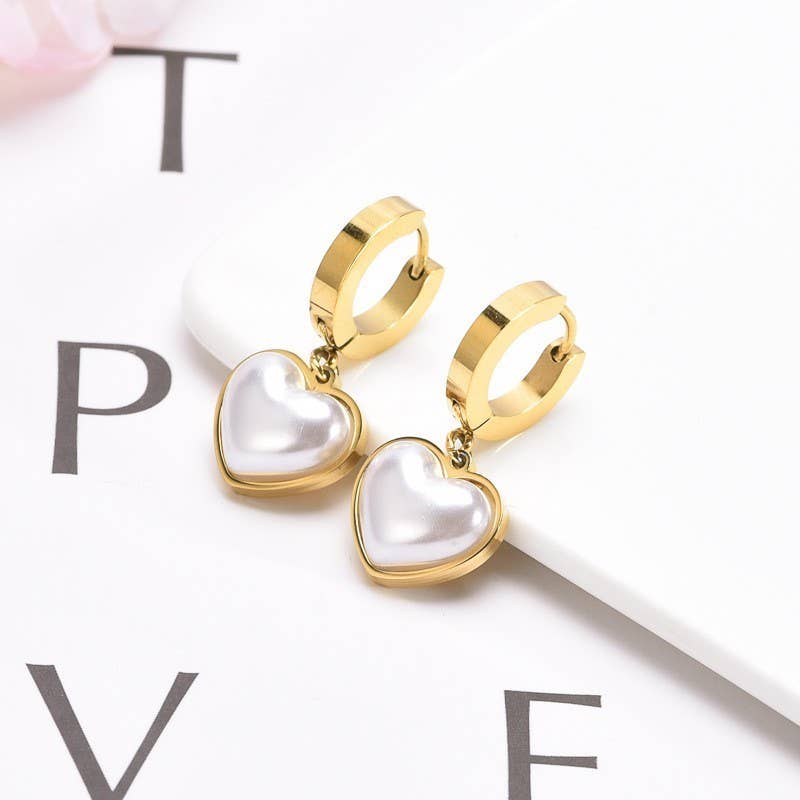 18K Stainless Steel Tarnish Free Waterproof Drop Heart Earrings