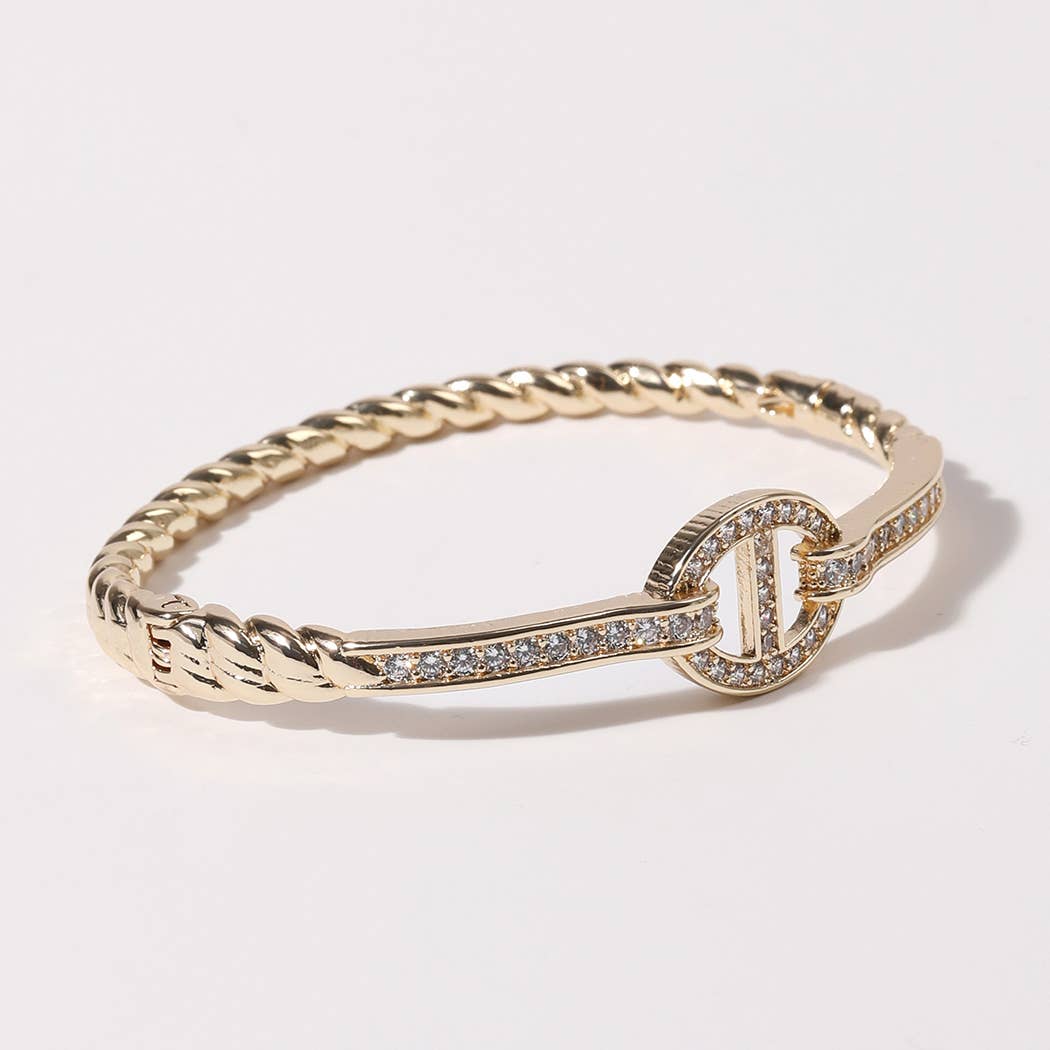Linked Oval Twisted Gold Plated Bangle Bracelet