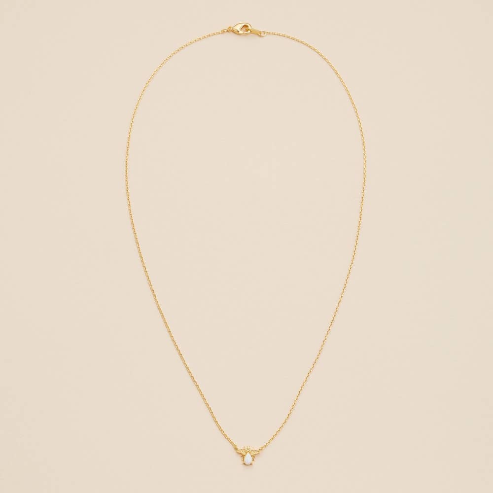 Gold Dip White Opal Charm Short Necklace