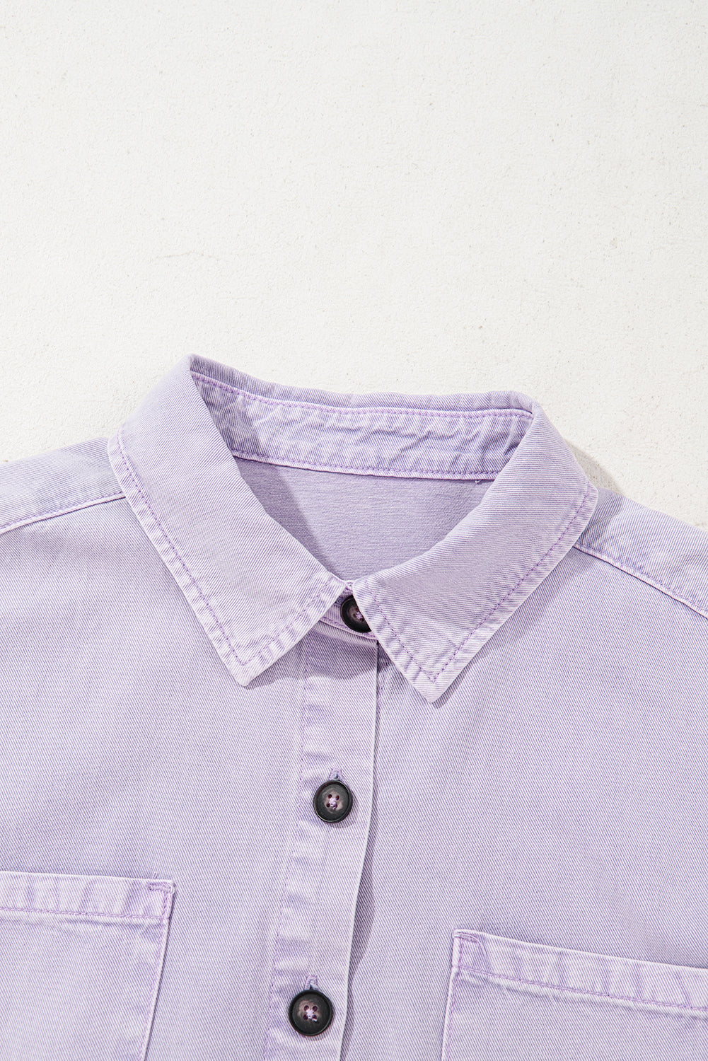 Orchid Petal Short Sleeve Double Chest Pocket Denim Shirt Dress