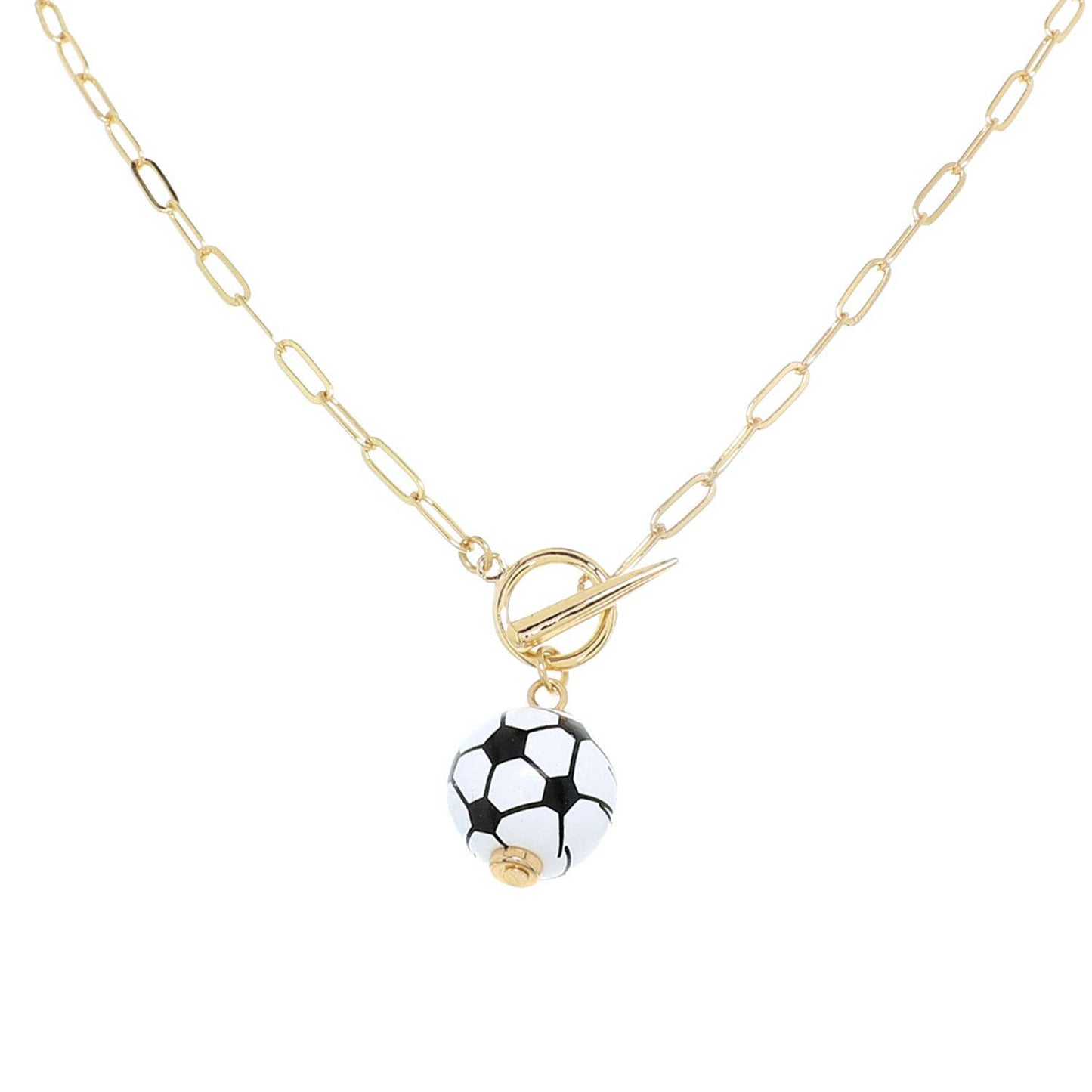 Resin Soccer Ball Pendant Toggle Paperclip Chain Necklace