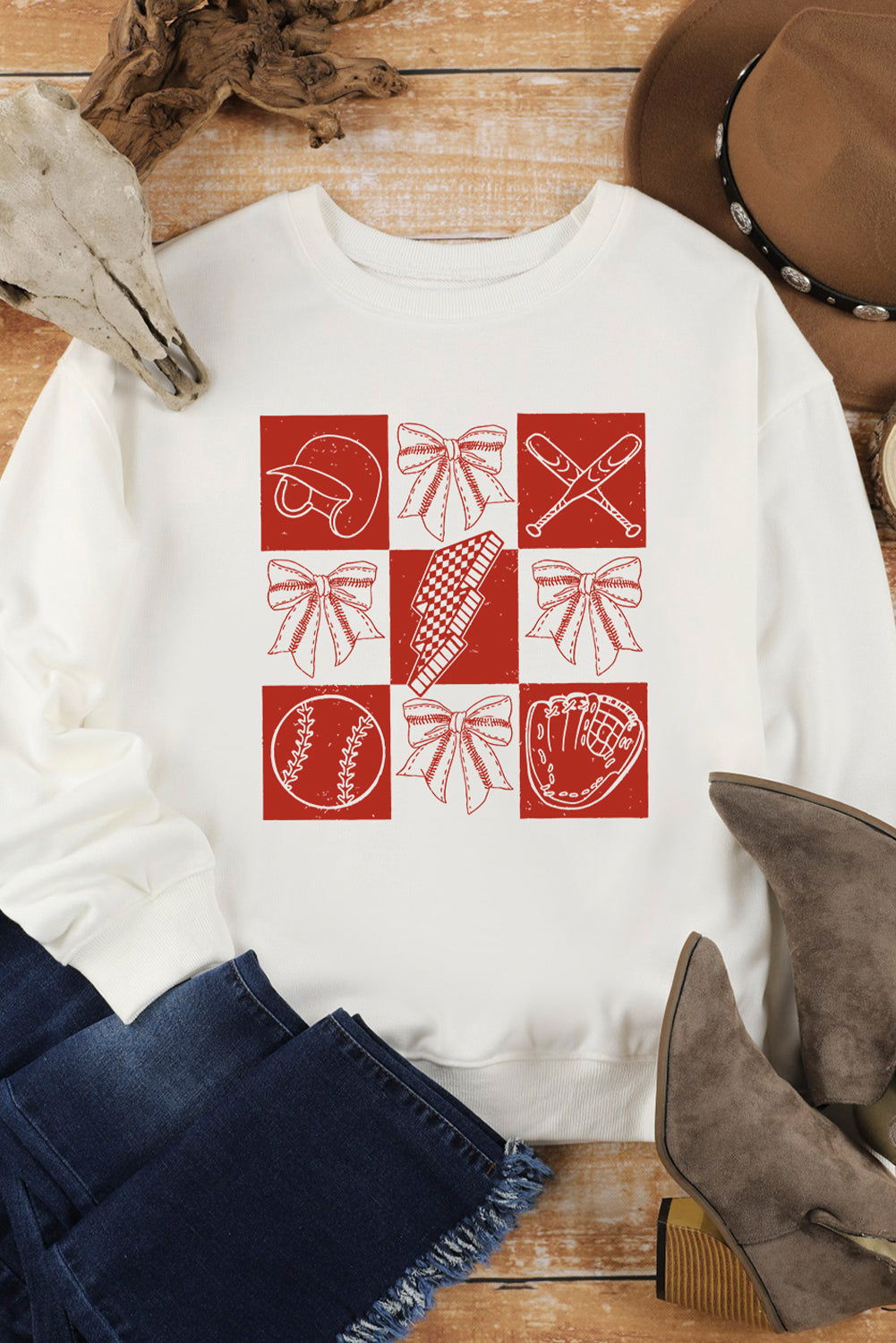 White Baseball Fashion Graphic Cotton Blend Casual Sweatshirt