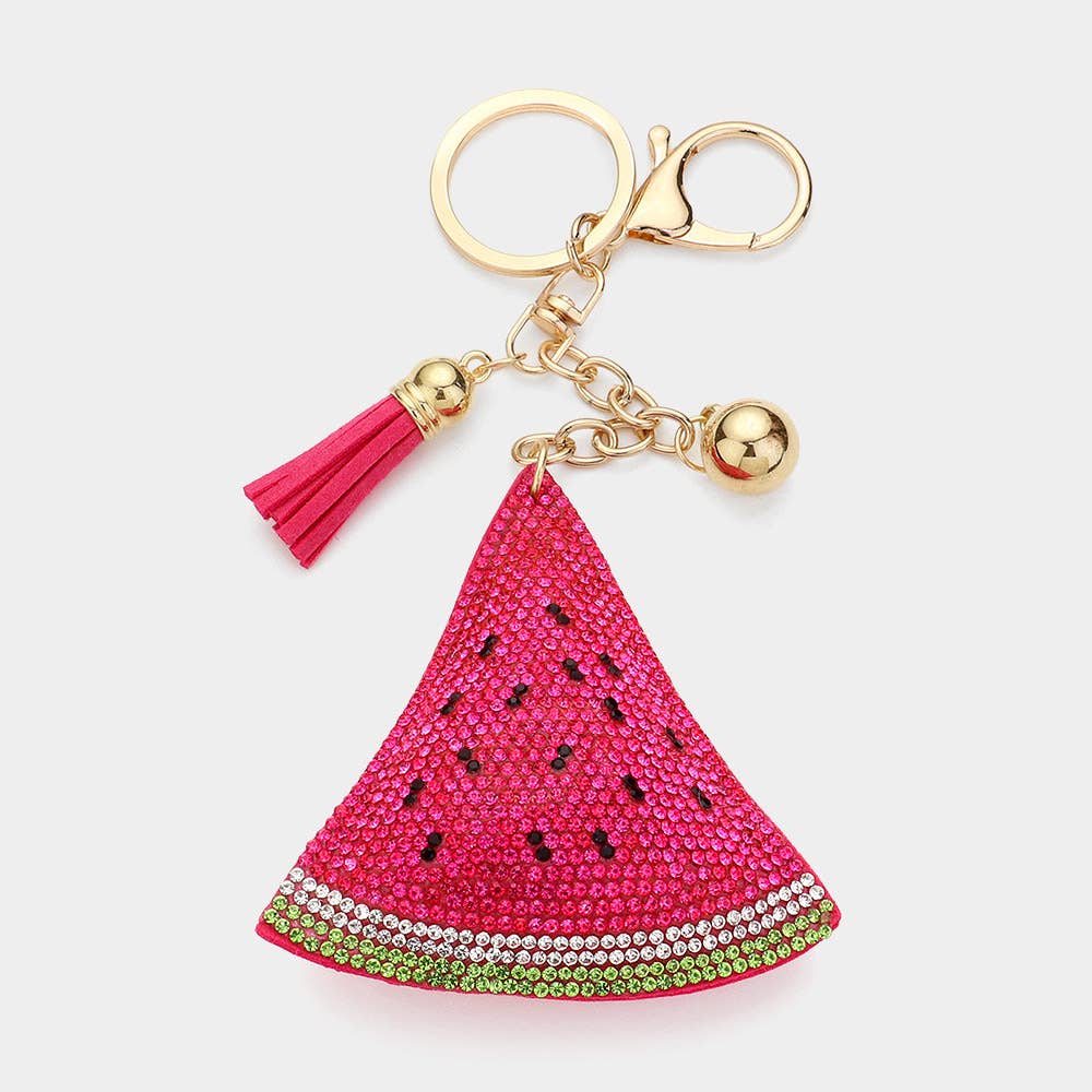 Bling Studded Watermelon Tassel Keychain