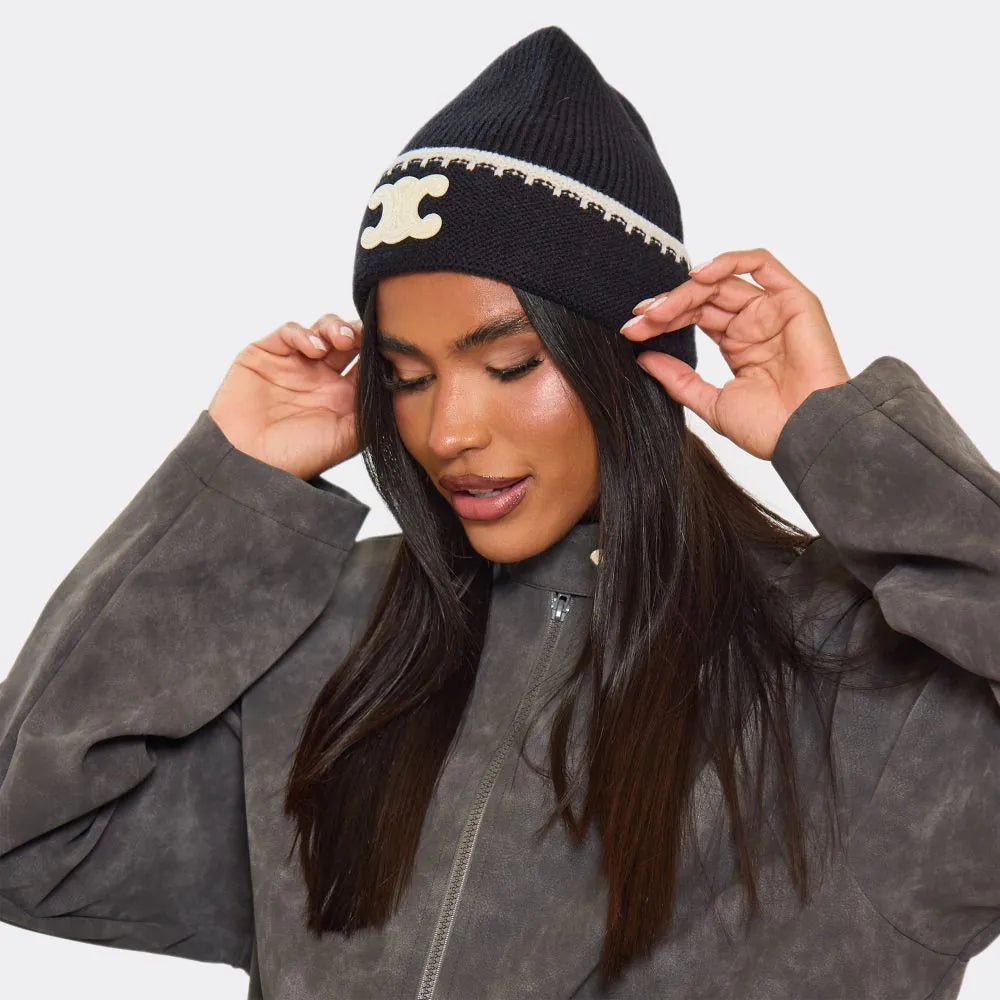 Knit Beanie Hat with Logo