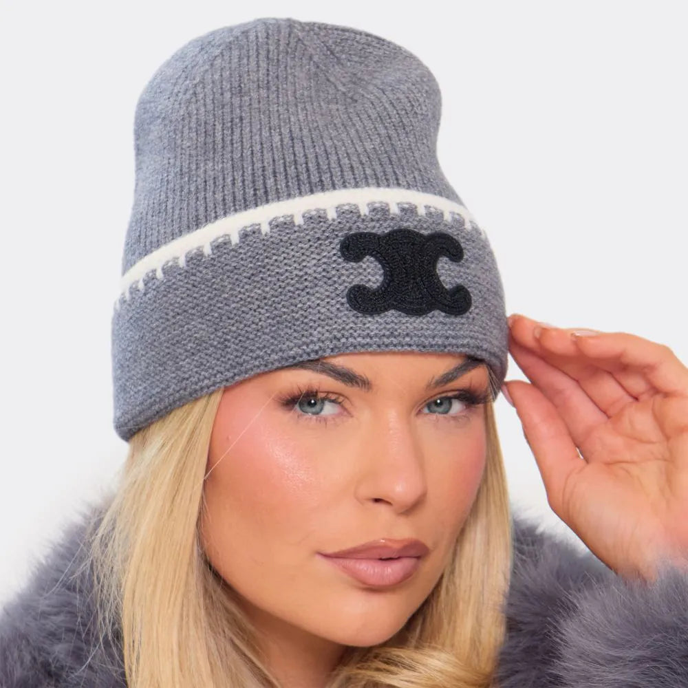Knit Beanie Hat with Logo