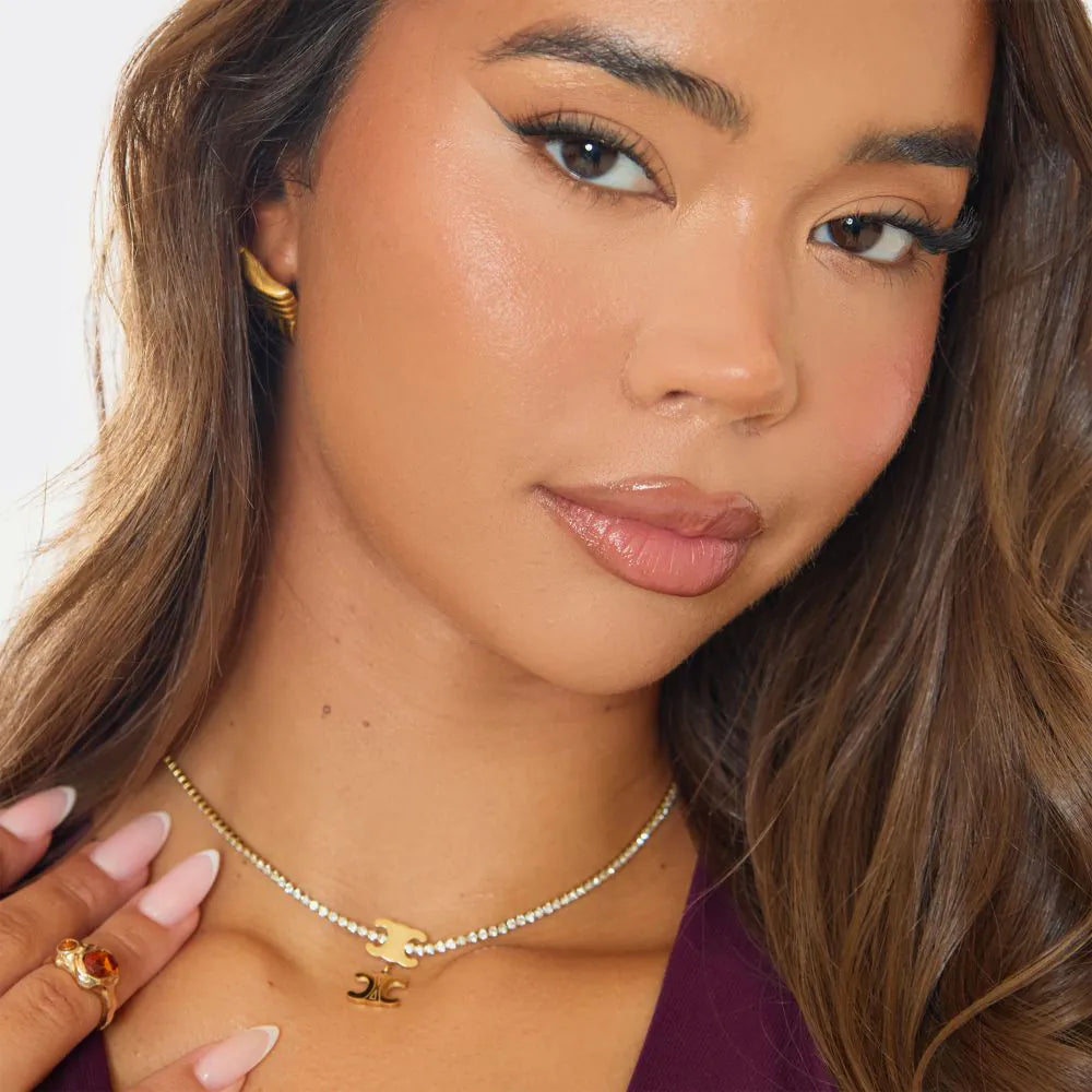 Diamante Logo Drop Detail Delicate Necklace