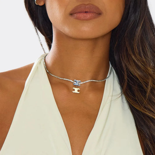 Diamante Logo Drop Detail Delicate Necklace
