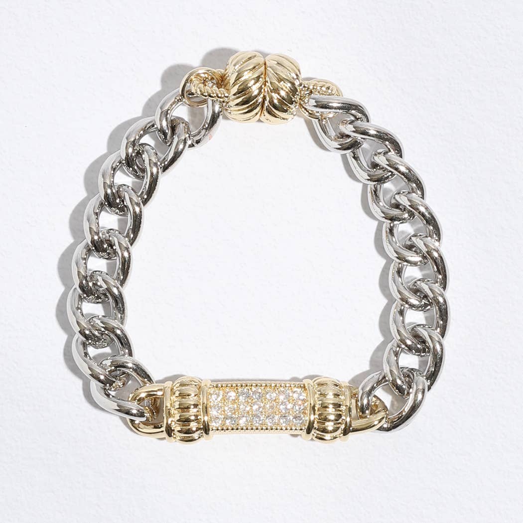 Stone Paved Bar Pointed Chain Magnetic Bracelet