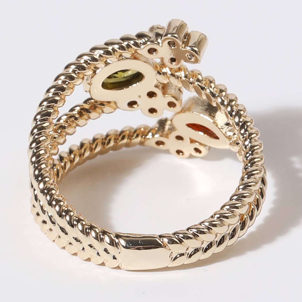 Multi Colored Floral Design Gold Plated Ring