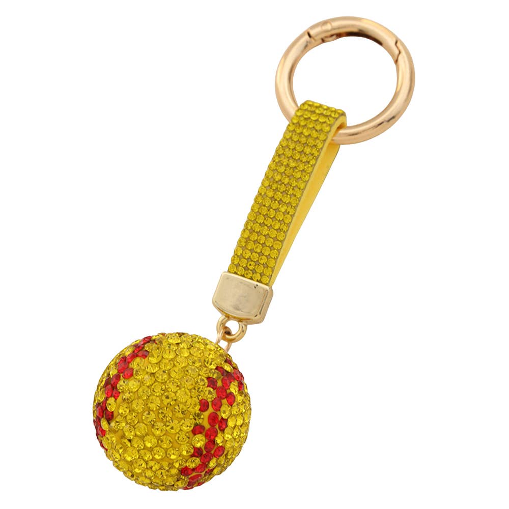 RHINESTONE SOFTBALL KEYCHAIN