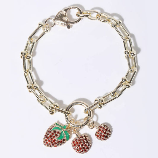 Gold Bracelet with CZ Strawberry Charms