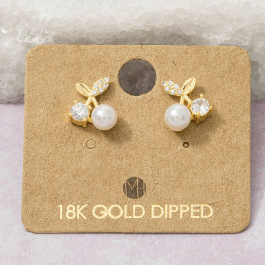 18K Gold Dipped Pearl Cherry Stud Earrings