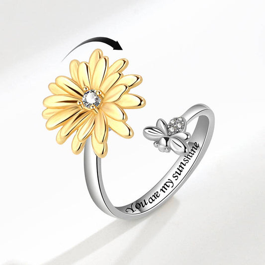 Daisy Flower Bee Anxiety Fidget Spinner Ring