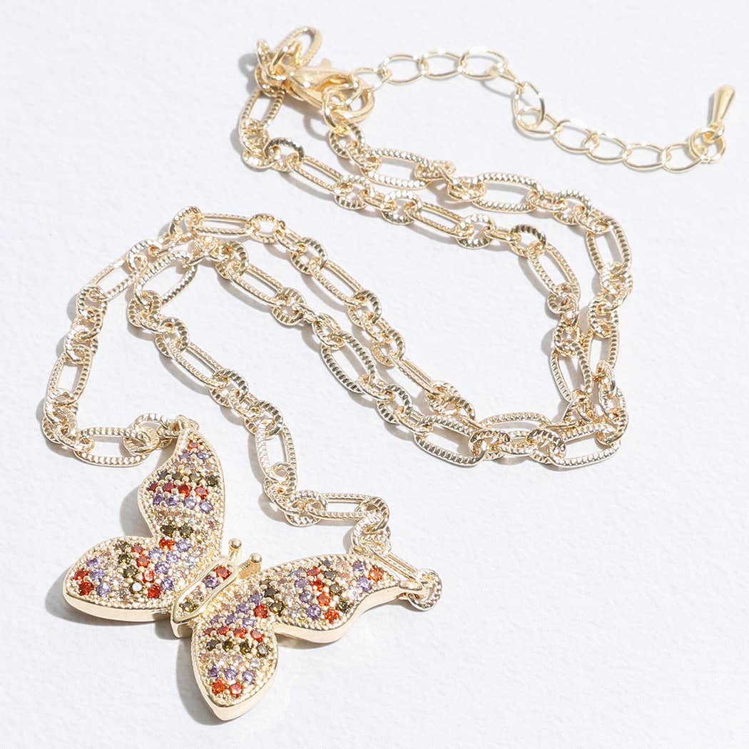 Colorful Butterfly Pendant Linked Necklace
