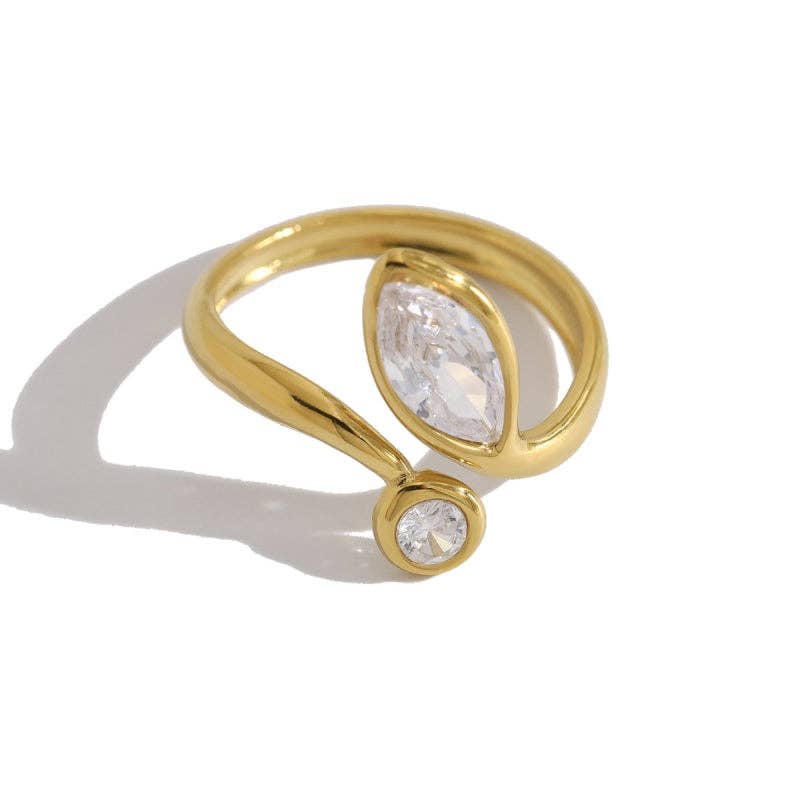 Gold Round Marquise Stacking Open Ring in Stainless Steel