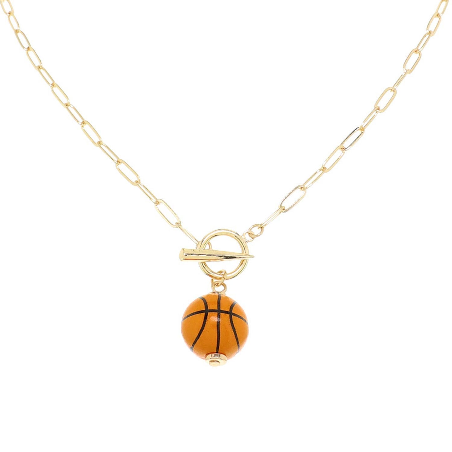 Resin Basketball Pendant Toggle Paperclip Chain Necklace