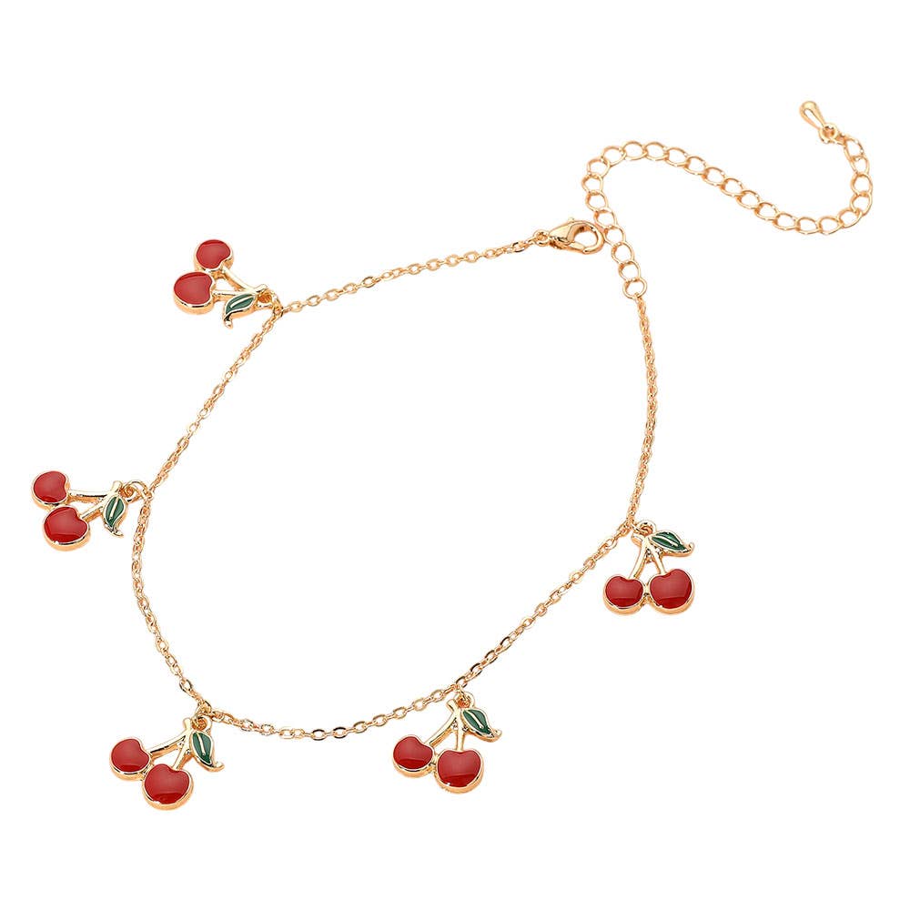 Enamel Cherry Charm Station Anklet