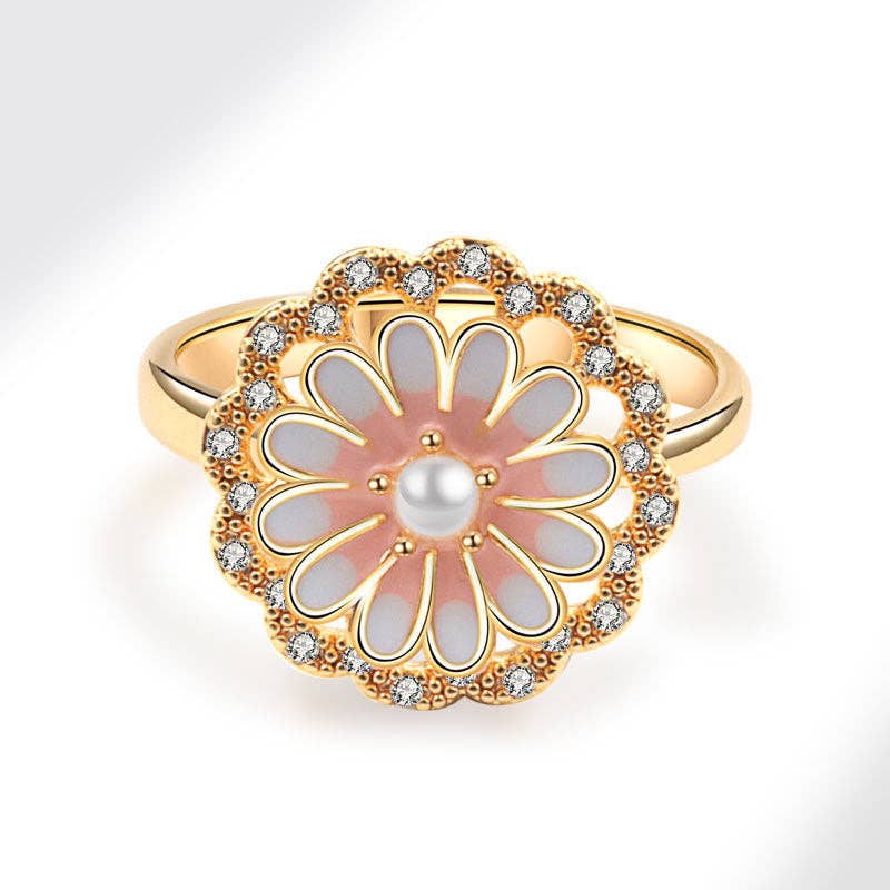Daisy Flower Anxiety Fidget Spinner Ring in Solid Copper