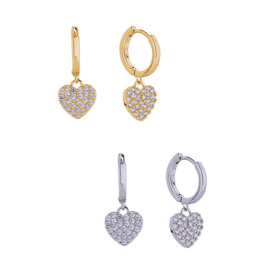 14K Gold-Dipped Heart Drop Hoop Huggie Earrings
